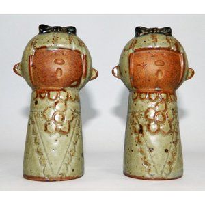 Vintage Japanese UCTCI Pottery Stoneware Girl With Bow Singing Shakers